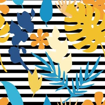 Vector seamless pattern with silhouette tropical plants 스톡 일러스트