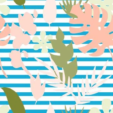 Vector seamless pattern with silhouette tropical,exotic plants Stock Illustration