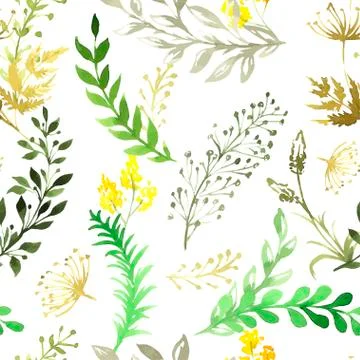 Vector seamless pattern with silhouettes of flowers and grass, drawing by Illustrazione stock