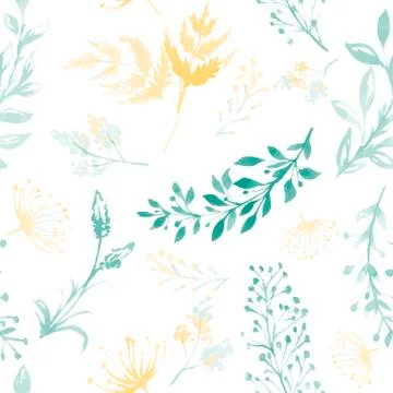 Vector seamless pattern with silhouettes of flowers and grass, drawing by Illustrazione stock