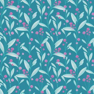 Vector seamless pattern with silhouettes of flowers and grass, drawing hand d Stock Illustration