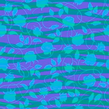 Vector seamless pattern of silhouettes of roses and stripes. Stock Illustration