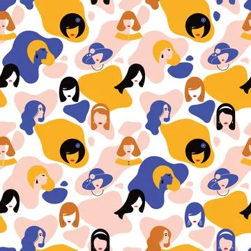 Vector seamless pattern of silhouettes of women in a linear style. On vector Stock Illustration