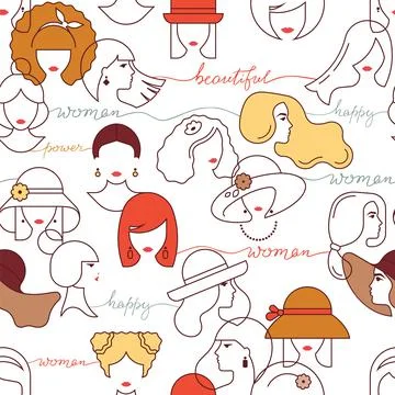 Vector seamless pattern of silhouettes of women in a linear style. Stock Illustration