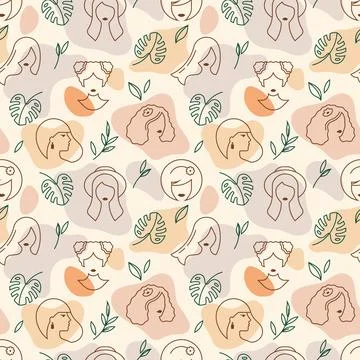 Vector seamless pattern of silhouettes of women in a linear style. On vector Stock Illustration
