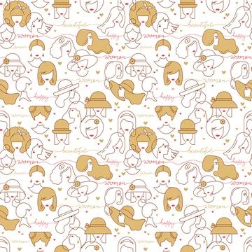 Vector seamless pattern of silhouettes of women in a linear style. On vector Stock Illustration