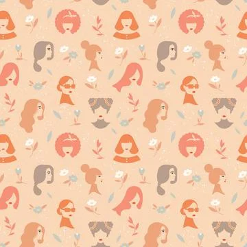 Vector seamless pattern of silhouettes of women in a linear style. On vector 스톡 일러스트