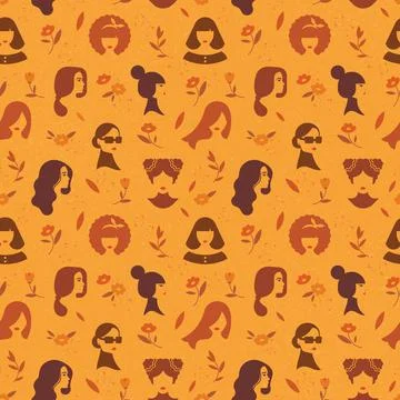 Vector seamless pattern of silhouettes of women in a linear style. On vector Illustrazione stock