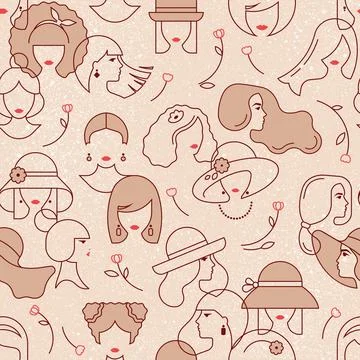 Vector seamless pattern of silhouettes of women in a linear style. On vector Stock Illustration