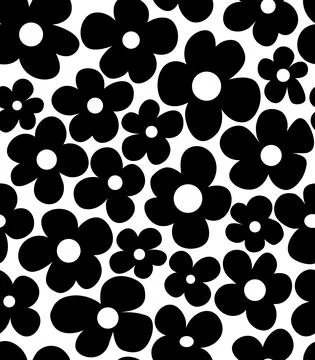 Vector seamless pattern with simple black camomile flower, flat isolated back Illustrazione stock