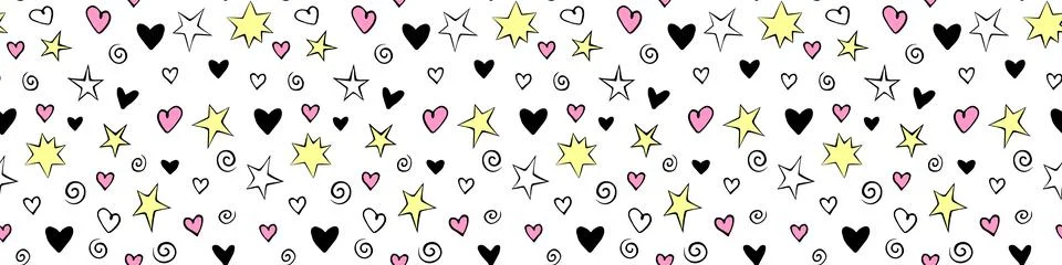 Vector seamless pattern of simple bright elements - stars hearts spirals he.. Stock Illustration