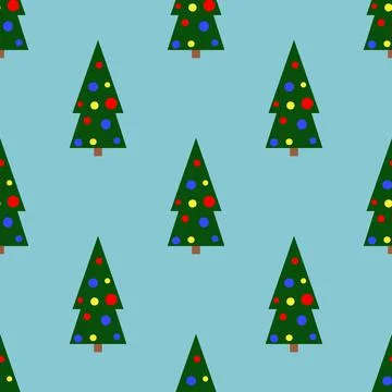 Vector seamless pattern of simple Christmas tree with balloons as a symbol of Stock Illustration