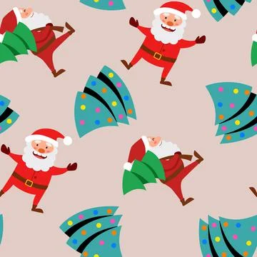 Vector seamless pattern of a simple Christmas tree and Santa Claus as a symbol Stock Illustration