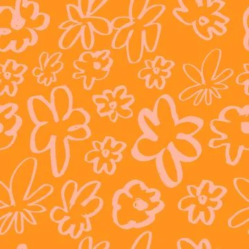 Vector seamless pattern simple flowers herbs and sprigs of doodles. Stock Illustration