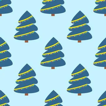 Vector seamless pattern of simple fluffy Christmas tree as a symbol of happy New Stock Illustration
