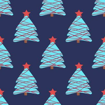 Vector seamless pattern of simple fluffy Christmas tree with star as a symbol of Illustrazione stock