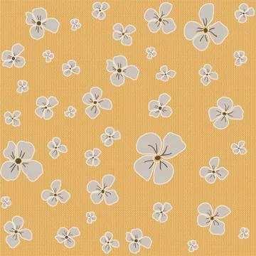 Vector seamless pattern - simple gray flowers on ocher background. Floral modern Stock Illustration