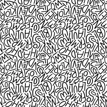 Vector seamless pattern with simple line letters. Stock Illustration