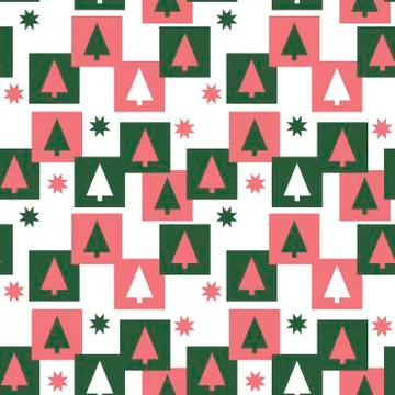 Vector seamless pattern. Simple little Christmas trees, colorful squares, ill イラスト素材