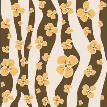 Vector seamless pattern - simple ocher flowers on abstract brown and gray colors Illustrazione stock