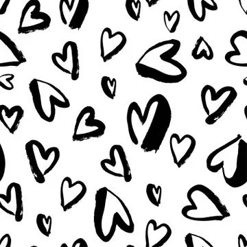 Vector seamless pattern. Simple repeating texture with chaotic hearts Stock Illustration