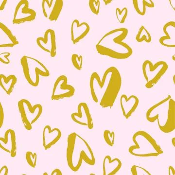 Vector seamless pattern. Simple repeating texture with chaotic hearts Stock Illustration