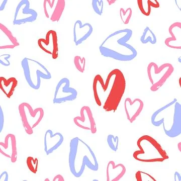 Vector seamless pattern. Simple repeating texture with chaotic hearts Stock Illustration