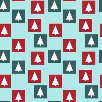 Vector seamless pattern. Simple white Christmas trees , colorful squares. Vec 스톡 일러스트
