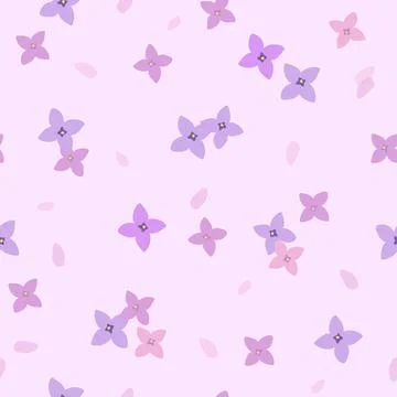 Vector seamless pattern with simplified stylized lilac flowers on pastel lila Stock Illustration