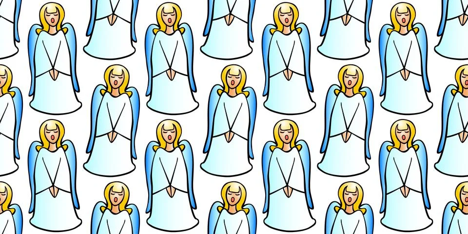 Vector seamless pattern with singing, praying angels. Background, texture on  Stock Illustration