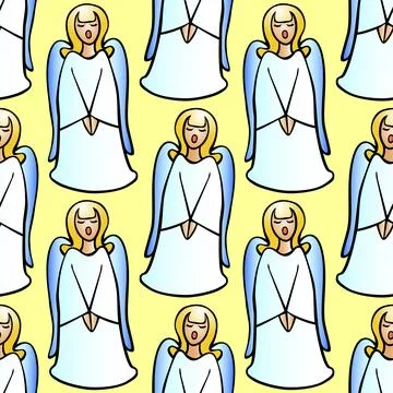 Vector seamless pattern with singing, praying angels. Background, texture on  Stock Illustration