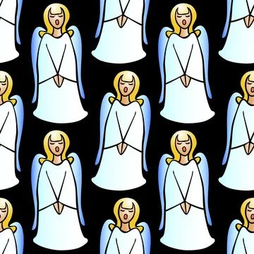 Vector seamless pattern with singing, praying angels. Background, texture on  Stock Illustration