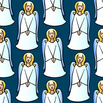 Vector seamless pattern with singing, praying angels. Background, texture on  Illustrazione stock