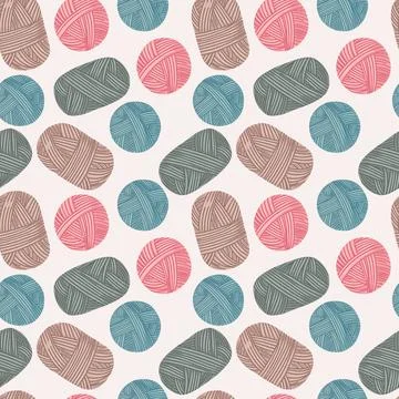 Vector seamless pattern with skeins of knitting threads. Handicraft. Stock Illustration