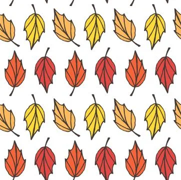 Vector seamless pattern of sketch autumn leaves Stock Illustration