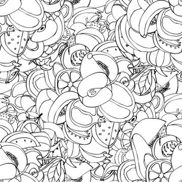 Vector Seamless Pattern of Sketch Fruits Illustrazione stock