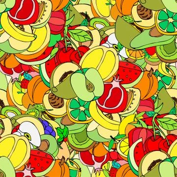 Vector Seamless Pattern of Sketch Fruits Stock Illustration