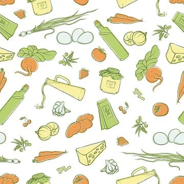 Vector seamless pattern sketch illustration of a set organic natural products Stock Illustration