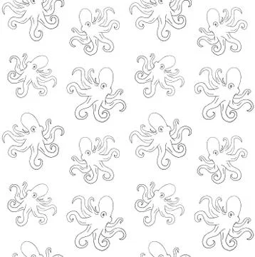 Vector seamless pattern of sketch octopus Stock Illustration