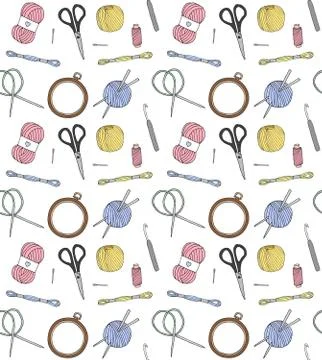 Vector seamless pattern of sketch sew and knit Stock Illustration
