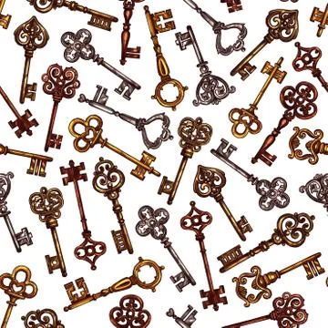 Vector seamless pattern of sketch vintage keys Illustrazione stock