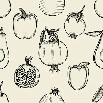 Vector seamless pattern of sketched fruit 스톡 일러스트