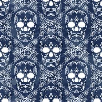 Vector seamless pattern with skulls and roses Illustrazione stock