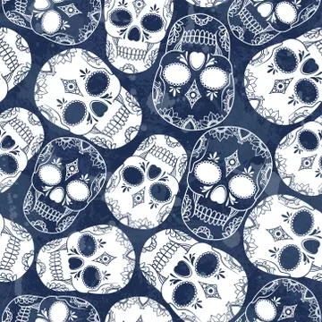 Vector seamless pattern with skulls Stock Illustration