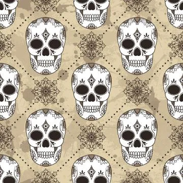 Vector seamless pattern with skulls Stock Illustration