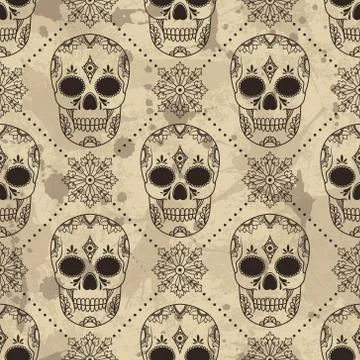 Vector seamless pattern with skulls Stock Illustration