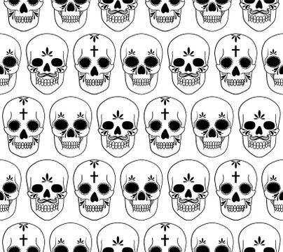 Vector seamless pattern with skulls Stock Illustration