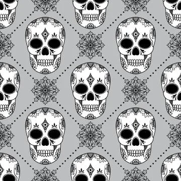Vector seamless pattern with skulls Stock Illustration
