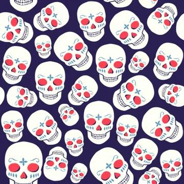Vector seamless pattern with skulls Stock Illustration