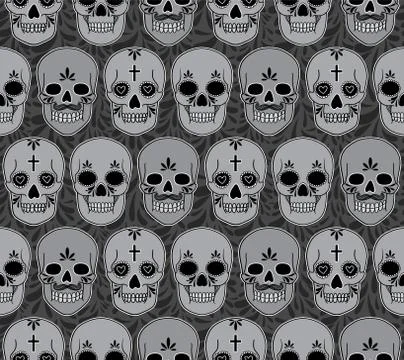 Vector seamless pattern with skulls Stock Illustration